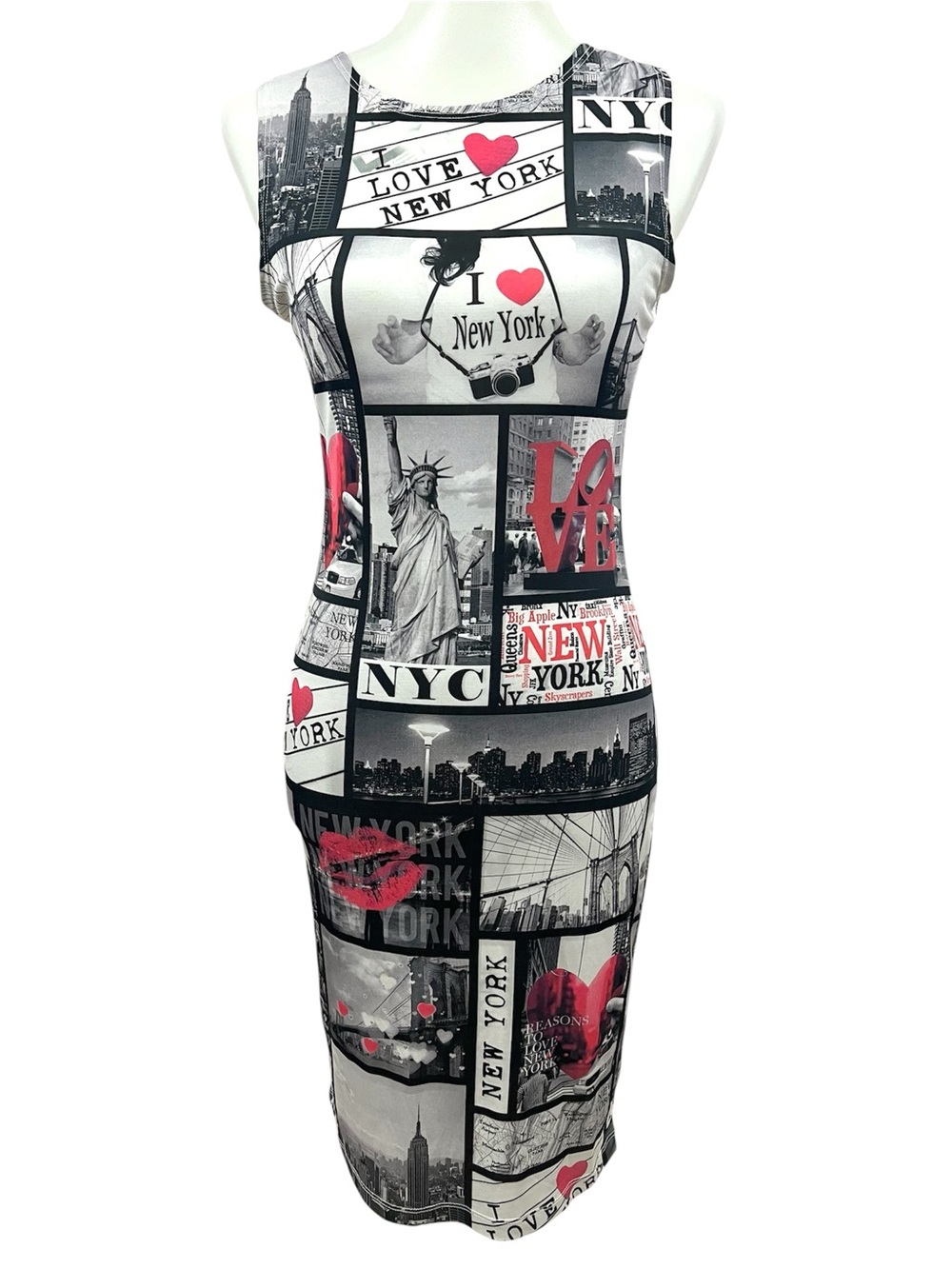 Vintage Y2K Blush I Love New York City NYC Stretch Sleeveless Bodycon Dress